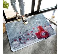 Alfombrilla De Baño Christmas Bell Candle Winter Decor Felpudo Impermeable Estera De Entrada Cuidado Fácil Alfombra Entrada por Cocina Dormitorio Puerta 40X60 CM