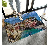 Alfombrilla De Baño Coastal Seaside Scene Island Italy Cinque Terre Blue Cloud Alfombra Entrada Impermeable Estera De Entrada Lavable A Máquina Doormats por Cocina Dormitorio Puerta 40X60 CM