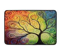 Alfombrilla De Baño Colorful Rainbow Tree of Life Summer Spring Autumn Winter Branch Tree Art Doormats Absorbente Estera De Entrada Impermeable Alfombra Entrada por Puerta Cocina 40X60 CM