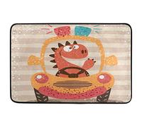 Alfombrilla De Baño Cute Dino Drive Funny Car Doormats Impermeable Felpudo Cuidado Fácil Estera De Entrada por Cocina Dormitorio Interior 40X60 CM