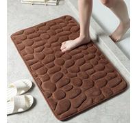 Alfombrilla de baño de espuma viscoelástica con reverso antideslizante, forro polar coral superabsorbente, diseño de guijarros 3D para baño, dormitorio, salón, 40 x 60 cm, color café