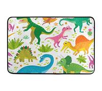 Alfombrilla De Baño Dinosaurs Leaves Flowers Tropical Alfombra Entrada Antideslizante Doormats Lavable A Máquina Estera De Entrada por Cocina Interior Dormitorio 40X60 CM