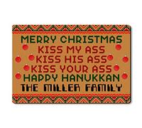 Alfombrilla De Baño Doormat Merry Christmas Kiss My Ass Kiss His Ass Kiss Your Ass Happy Hannukah Doormats Antideslizante Felpudo Impermeable Estera De Entrada para Entrada Casa Cocina 40X60 CM