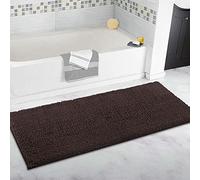 Alfombrilla de baño extra grande de felpilla ultrasuave, antideslizante y absorbente, alfombra larga para baño, dormitorio, cocina, 60 x 160 cm, elegante alfombrilla cómoda marrón