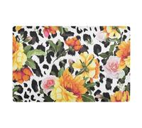 Alfombrilla De Baño Flower Amarilla sobre Fondo De Leopardo Felpudo Exterior Lavable A Máquina Alfombra Limpia Absorbente Alfombra Interior, para Bañera, Pasillo, 60x40cm