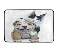 Alfombrilla De Baño Fluffy Cat French Bulldog Dog Puppy Doormats Impermeable Alfombra Entrada Lavable A Máquina Estera De Entrada por Cocina Interior Dormitorio 40X60 CM