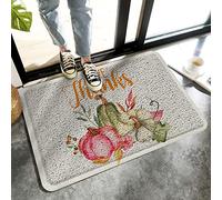 Alfombrilla De Baño Give Thanks Autumn Thanksgiving Pumpkin Maple Leaves Doormats Lavable A Máquina Felpudo Absorbente Estera De Entrada para Cocina Puerta Interior 40X60 CM