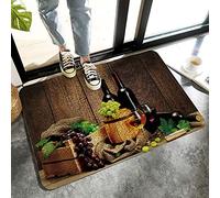 Alfombrilla De Baño Glasses Wine Grapes Wine Barrels On Rustic Wooden Grain Estera De Entrada Antideslizante Doormats Lavable A Máquina Alfombra Entrada para Dormitorio Cocina Interior 40X60 CM