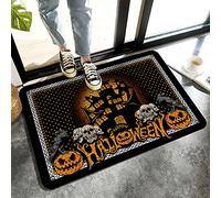 Alfombrilla De Baño Happy Halloween Haunted House Pumpkin Skull Crow Alfombra Entrada Lavable A Máquina Estera De Entrada Cuidado Fácil Felpudo por Dormitorio Interior Cocina 40X60 CM
