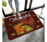 Alfombrilla De Baño Happy Thanksgiving Autumn Harvest Pumpkin Fruit Vegetables Alfombra Entrada Antideslizante Estera De Entrada Cuidado Fácil Felpudo para Puerta Cocina Dormitorio 40X60 CM