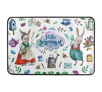 Alfombrilla De Baño Hello Spring Bunny Eggs Flower Cute Animal Doormats Impermeable Alfombra Entrada Absorbente Estera De Entrada por Cocina Interior Puerta 40X60 CM