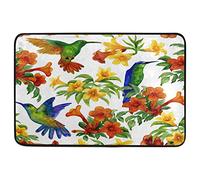 Alfombrilla De Baño Humming Birds Tropical Flowers Spring Summer Doormats Impermeable Estera De Entrada Lavable A Máquina Alfombra Entrada por Cocina Dormitorio Puerta 40X60 CM