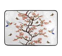 Alfombrilla De Baño Hummingbirds Tropical Flowers Butterflies Spring Summer Doormats Impermeable Alfombra Entrada Lavable A Máquina Estera De Entrada por Dormitorio Cocina Interior 40X60 CM