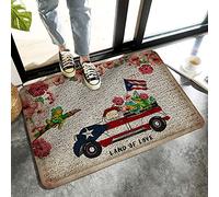 Alfombrilla De Baño Land of Love Puerto Rico Truck Frog and Flower Patten Estera De Entrada Impermeable Alfombra Entrada Antideslizante Doormats para Cocina Dormitorio Puerta 40X60 CM