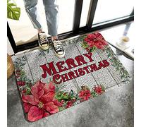 Alfombrilla De Baño Merry Christmas Retro Poinsettia Flower On Rustic Wooden Board Doormats Absorbente Felpudo Impermeable Estera De Entrada por Interior Puerta Dormitorio 40X60 CM