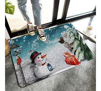 Alfombrilla De Baño Merry Chritsmas Santa Claus and Snowman Alfombra Entrada Absorbente Doormats Lavable A Máquina Estera De Entrada por Dormitorio Interior Cocina 40X60 CM