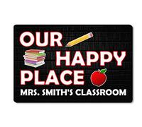 Alfombrilla De Baño Our Happy Place Personalized Custom Name Teacher Doormats Impermeable Felpudo Atrapar Suciedad Estera De Entrada para Pasillo Entrada Casa Puerta Exterior 40X60 CM