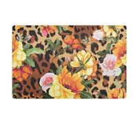 Alfombrilla De Baño Patrón De Flower sobre Fondo De Leopardo Alfombra Baño Absorbente Alfombra para Ducha Antideslizante Felpudos para Entrada De Casa, para Bañera, Salon, 60x40cm