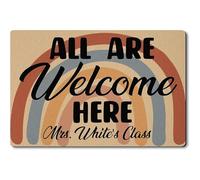 Alfombrilla De Baño Personalized All Are Welcome Here Rainbow Classroom, Customized Name Teacher Doormats Impermeable Felpudo Lavable Estera De Entrada para Cocina Pasillo Entrada Casa 40X60 CM
