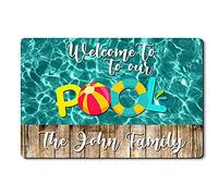 Alfombrilla De Baño Personalized Custom Name, Welcome To Our Pool Doormats Antideslizante Alfombra Entrada Lavable Felpudo para Pasillo Puerta Exterior Cocina 40X60 CM