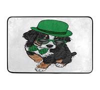 Alfombrilla De Baño Puppy In Leprechaun Hat Glasses Alfombra Entrada Cuidado Fácil Estera De Entrada Absorbente Felpudo por Cocina Dormitorio Puerta 40X60 CM