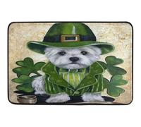 Alfombrilla De Baño Retro Leprechaun Hat Cute Dog Puppy Shamrock Clovers In Alfombra Entrada Impermeable Estera De Entrada Absorbente Felpudo por Cocina Dormitorio Puerta 40X60 CM