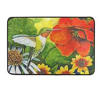 Alfombrilla De Baño Spring Hummingbird Flowers Welcome Hibiscus Bird Summer Alfombra Entrada Cuidado Fácil Estera De Entrada Absorbente Felpudo por Interior Puerta Dormitorio 40X60 CM