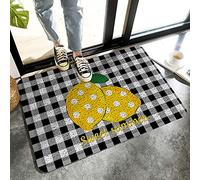 Alfombrilla De Baño Summer Sweet Polka Dots Lemon Black White Plaid Alfombra Entrada Lavable A Máquina Doormats Impermeable Estera De Entrada para Cocina Puerta Dormitorio 40X60 CM