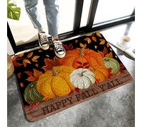Alfombrilla De Baño Thanksgiving Happy Fall Y'All Pumpkin Maple Leaves Black Estera De Entrada Absorbente Doormats Antideslizante Felpudo para Puerta Interior Cocina 40X60 CM