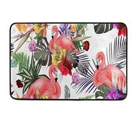 Alfombrilla De Baño Tropical Flamingo Flowers Plam Felpudo Lavable A Máquina Alfombra Entrada Absorbente Estera De Entrada por Puerta Dormitorio Interior 40X60 CM