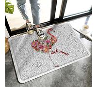 Alfombrilla De Baño Tropical Plants Flower Pink Flamingo Welcome Alfombra Entrada Cuidado Fácil Estera De Entrada Antideslizante Felpudo por Dormitorio Cocina Puerta 40X60 CM