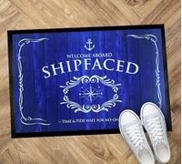 Alfombrilla de Barco Personalizada con diseño de brújula náutica Barco Estrecho, velero, yate, Suelo Estera natucial Azul (60 x 40 cm)