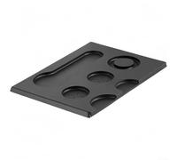 Alfombrilla de café con base antideslizante y ranuras integradas para portafiltro y distribuidor para uso doméstico o cafetería (negro)