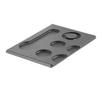 Alfombrilla de café con base antideslizante y ranuras integradas para portafiltro y distribuidor para uso doméstico o cafetería (gris)