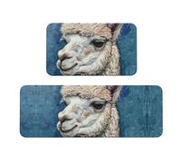 Alfombrilla de cocina con estampado de llama de alpaca, 2 juegos, antideslizante, impermeable, cómoda, decoración de pie