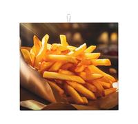 Alfombrilla de drenaje de cocina estampada con pila de papas fritas, tapete de secado de platos súper absorbente, fácil de limpiar y de secado rápido