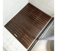 Alfombrilla de ducha antideslizante de teca para uso en interiores y exteriores, 90 x 90 cm, orificio de drenaje central, ideal para decoración y protección de spa, sauna, piscina, jacuzzi, color
