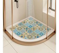 Alfombrilla de ducha de esquina para ducha interior, antideslizante, antimoho, alfombra de baño de lufa, alfombra de baño de cuadrante curvado para baño, zona húmeda con drenaje (azul, 60 x 60 cm)
