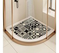 Alfombrilla de ducha de esquina para ducha interior, antideslizante, antimoho, cuadrante curvado para zona húmeda con drenaje (negro, 80 x 80 cm)
