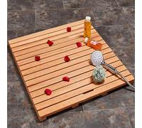 Alfombrilla de ducha de teca antideslizante con agujero de drenaje de 80 x 100 cm, alfombrilla de baño cuadrada para interiores y exteriores, spa, accesorio de baño de madera resistente al agua, ideal