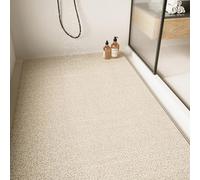 Alfombrilla de ducha grande, antideslizante, antideslizante, suave, con agujero de drenaje, lavable y de secado rápido, pies de masaje (beige, 60 x 120 cm)
