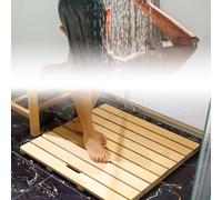 Alfombrilla de ducha impermeable de madera natural con asa, tamaño personalizable de 20 a 36 pulgadas, listones de rejilla sin pintar para baño, tapete de baño duradero para bañera y ducha