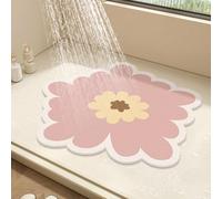 Alfombrilla de ducha redonda con diseño de flores para ducha interior, alfombra de baño de lufa de PVC, antideslizante, antimoho, con drenaje, de secado rápido (rosa, 50 x 50 cm)