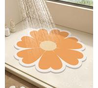Alfombrilla de ducha redonda de flores para ducha interior, alfombra de baño de lufa de PVC, antideslizante, antimoho, con drenaje, de secado rápido (naranja, 50 x 50 cm)