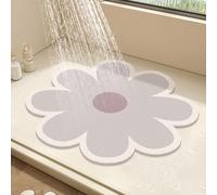 Alfombrilla de ducha redonda de flores para ducha interior, alfombra de baño de lufa de PVC, antideslizante, antimoho, con drenaje, de secado rápido (gris, 50 x 50 cm)