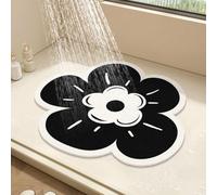 Alfombrilla de ducha redonda de flores para ducha interior, alfombra de baño de lufa de PVC, antideslizante, antimoho, con drenaje, de secado rápido (negro, 50 x 50 cm)