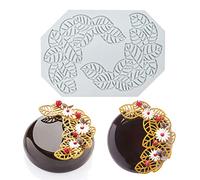 Alfombrilla de encaje de fondant de silicona, molde de impresión de artesanía de azúcar decoración de cocina molecular de pastel comestible, 2 agujeros hoja de arbol