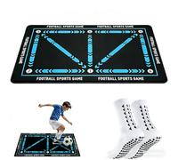 Alfombrilla de entrenamiento de fútbol con un par de calcetines antideslizantes, 80 x 50 cm, desarrolla la confianza, habilidades y disciplina, regalo de cumpleaños para niños, él y niñas, color azul
