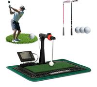Alfombrilla de entrenamiento de swing de golf con pantalla digital, incluye 2 palos y 3 pelotas, simulador de práctica con retroalimentación de voz, ejercitador de golpe portátil