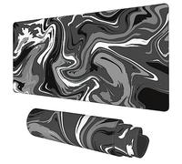 Alfombrilla de Escritorio, Alfombrilla de Mouse extendida para Juegos de Tinta Blanca y Negra Abstracta, Grande, 35.4 x 15.7 Pulgadas, Alfombrilla de Mouse Grande con Base Antideslizante y Borde